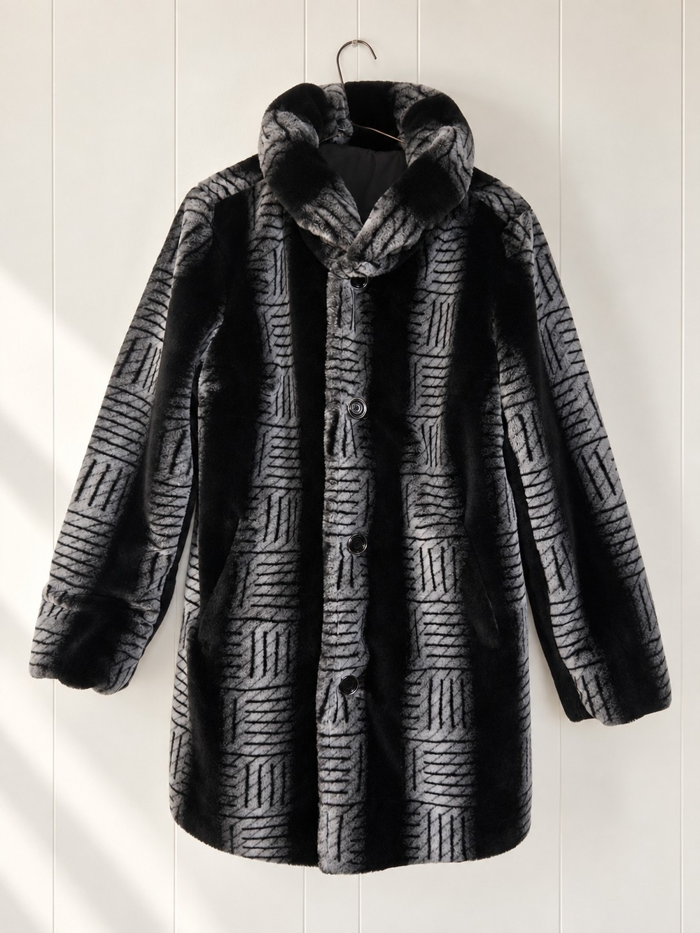 Novelti Black & Gray Faux Fur Coat